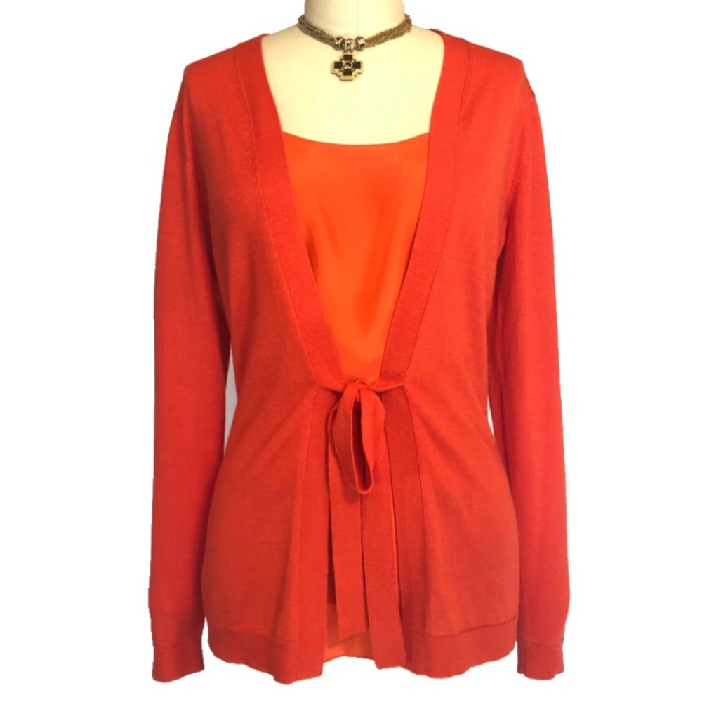 Like New Cashmere Silk red 2 in 1 cardigan Sweater size small SP Lafayette 148 - Picture 1 of 7